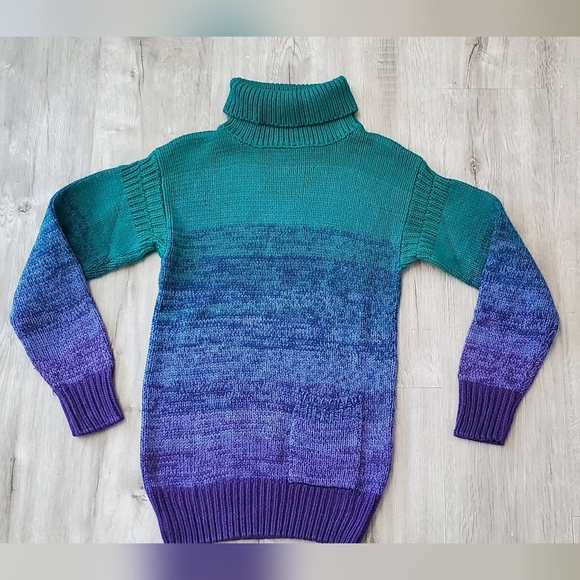 Jantzen Silk Knit Gradient Turtleneck Sweater in Teal Purple Ombre Size Small - Picture 3 of 8